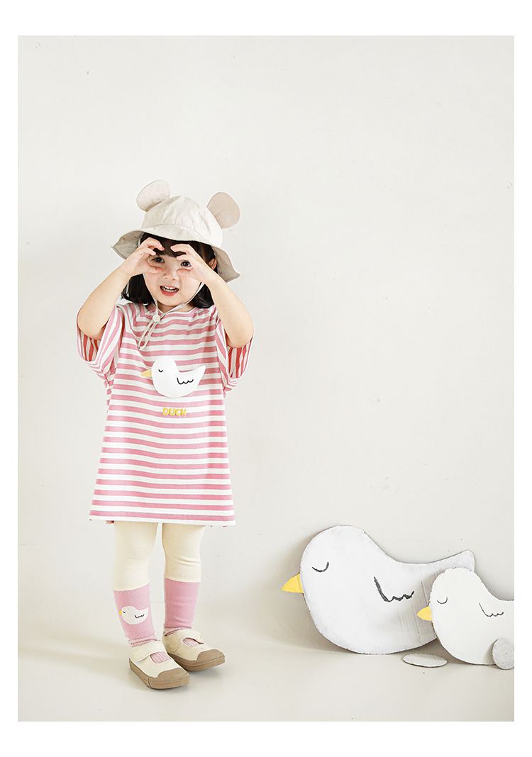 立體條紋休閒短袖上衣-小鴨-粉色