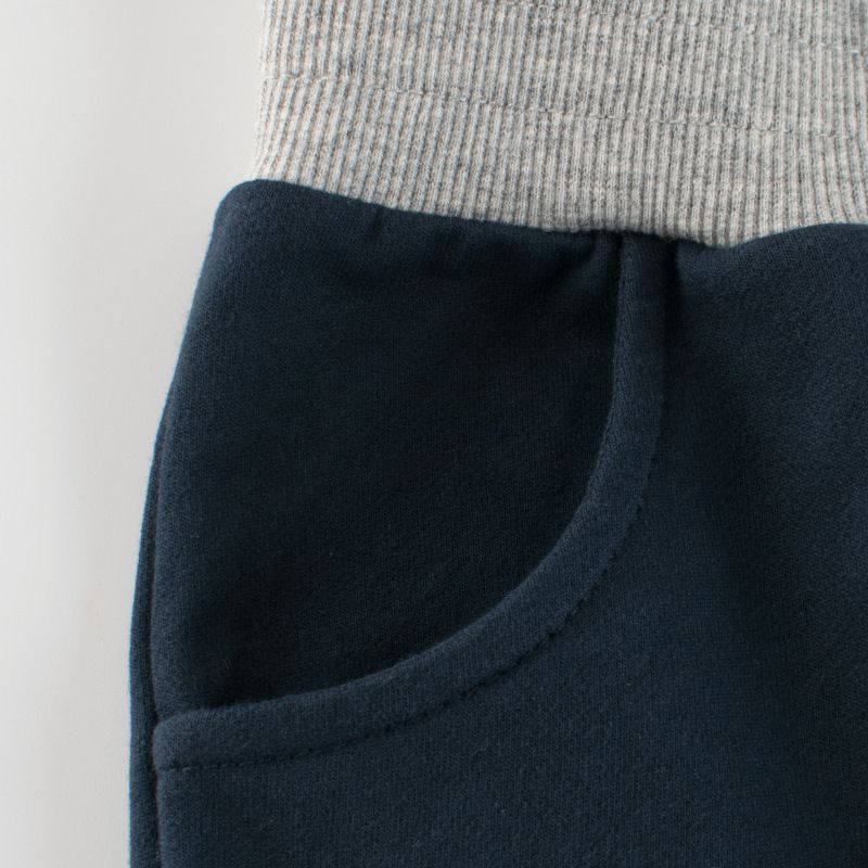 純棉腰鬆緊休閒五分褲-白眼熊熊-深藍色