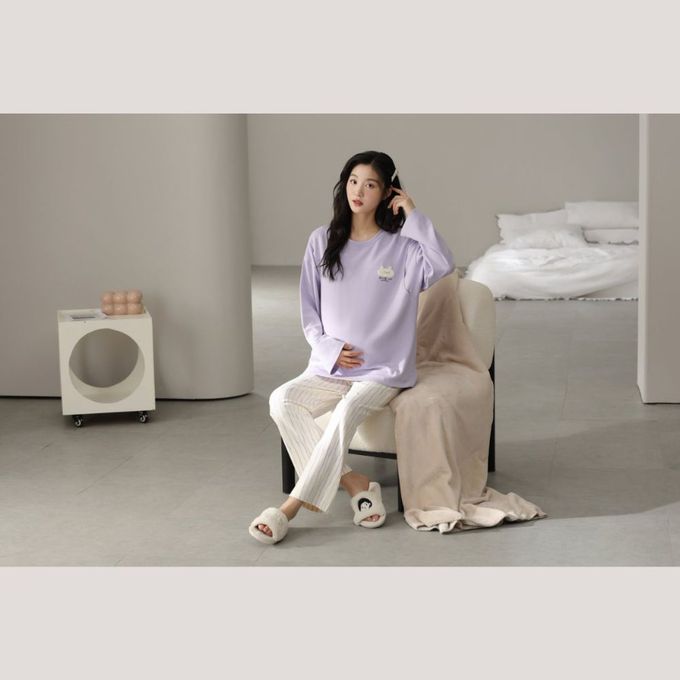 全棉長袖可愛白熊待產哺乳款套裝居家服睡衣