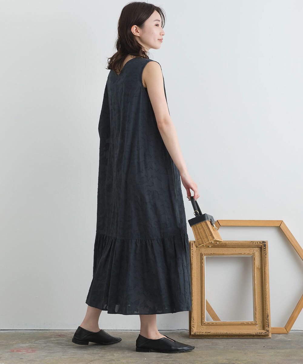 日本女裝代購 - 純棉緹花柔軟無袖洋裝-芥末黃