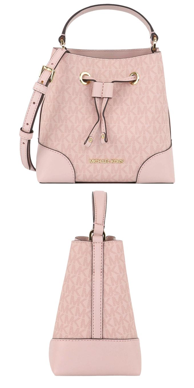 MICHAEL KORS - 滿版LOGO拼接皮革水桶包 (粉)