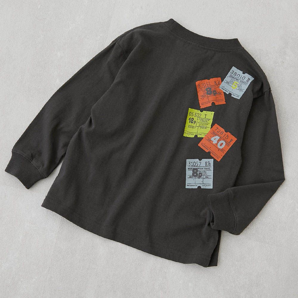 100%棉 定番印花長袖上衣-背後標籤-黑