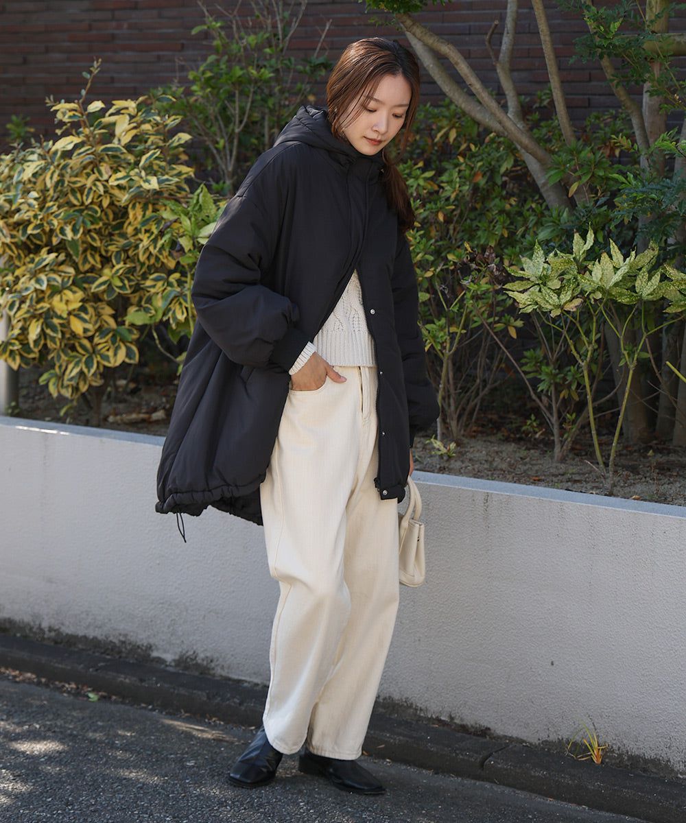 日本 Bab - 時尚大廓形抽繩連帽鋪棉外套-灰