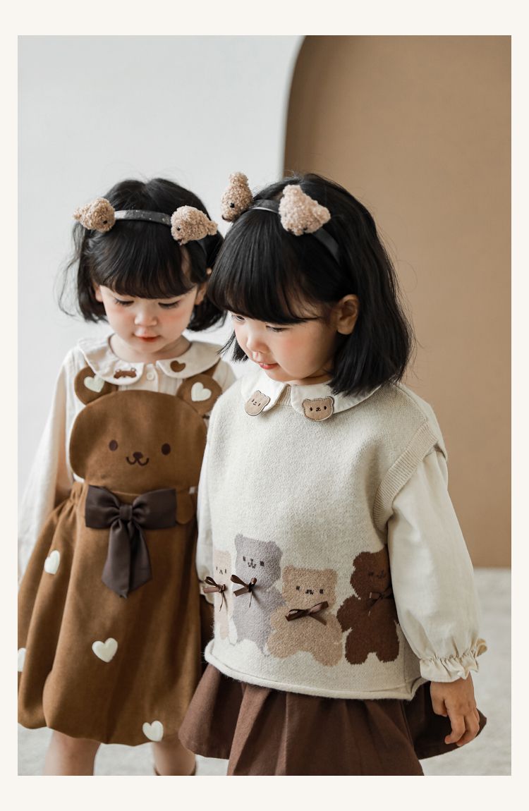 針織圓領百搭背心-熊熊-杏灰色