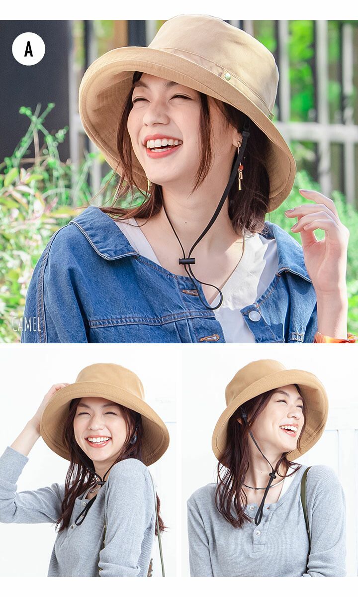 日本 irodori - 抗UV可捲收遮陽帽(附防風帽帶)-經典黑