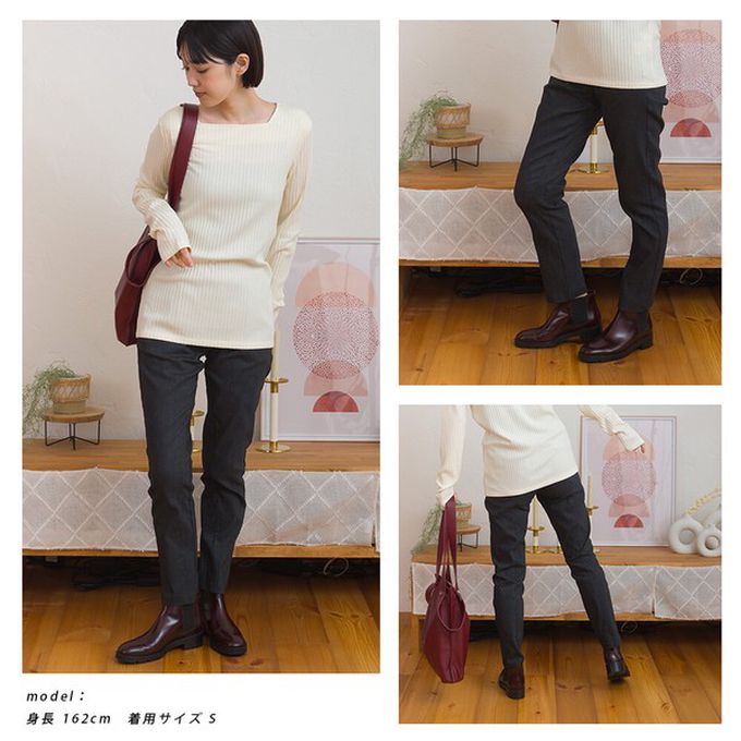 日本 OMNES - 美腳彈性內刷毛錐形長褲(後腰鬆緊)-藍