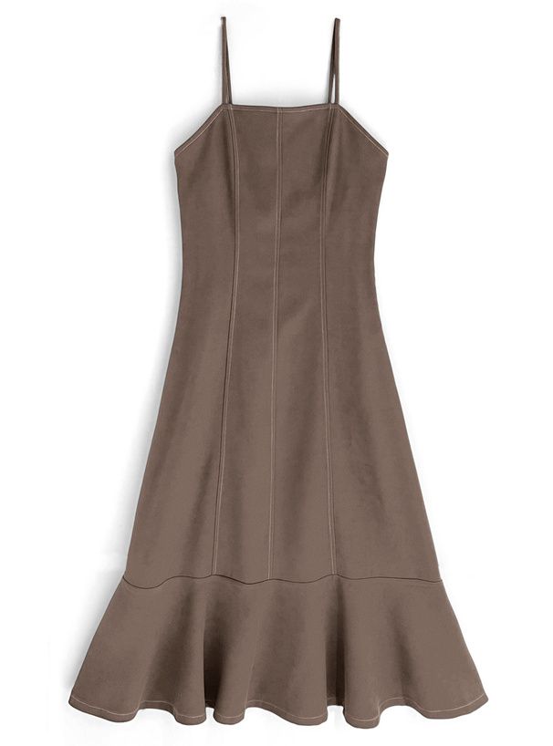 日本 GRL - 質感麂皮修身吊帶魚尾裙(附腰帶)-咖啡