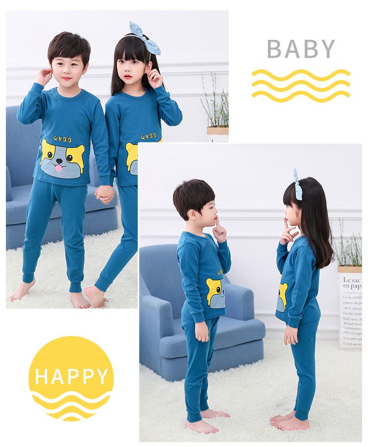 純棉兒童長袖家居服套裝-問號貓貓-橘紅+灰