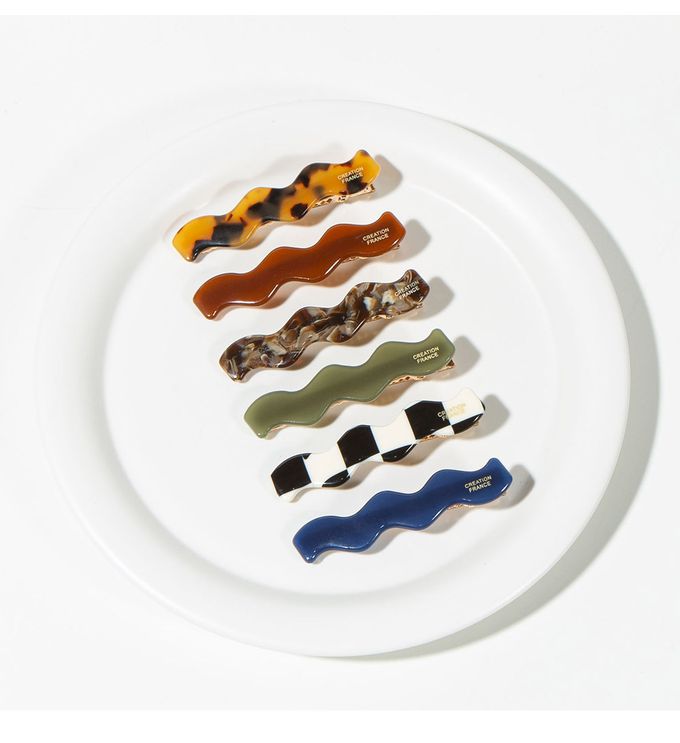 韓國 Soo&Soo - 正韓製CREATION FRANCE波紋造型髮夾-海軍藍