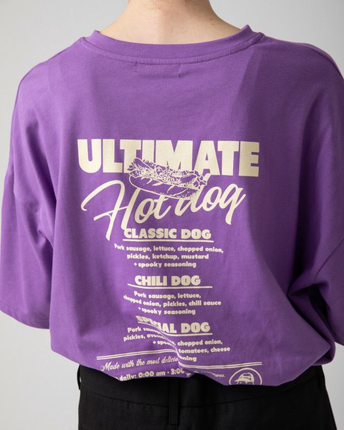 日本 gleam - 幽靈熱狗美式印花寬大風短袖T恤-燕麥灰