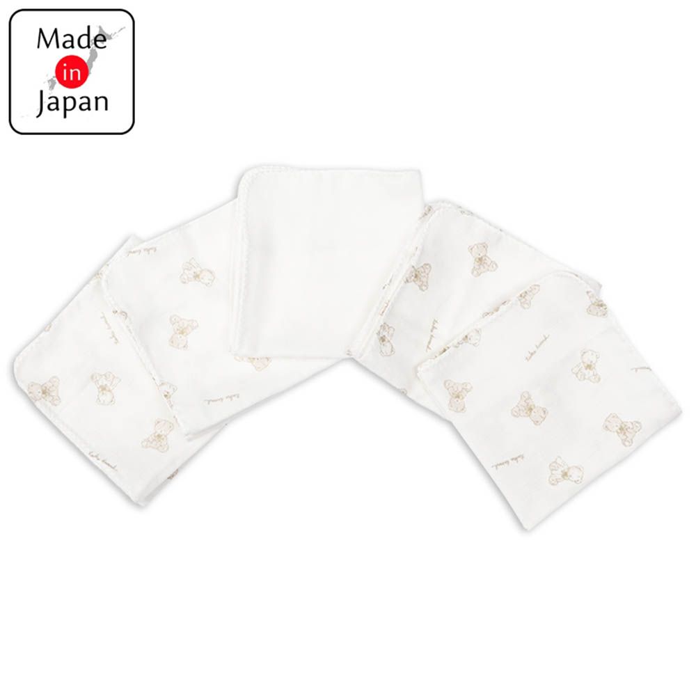 棉紗手帕5條組-小熊-米白色 (27×27cm)