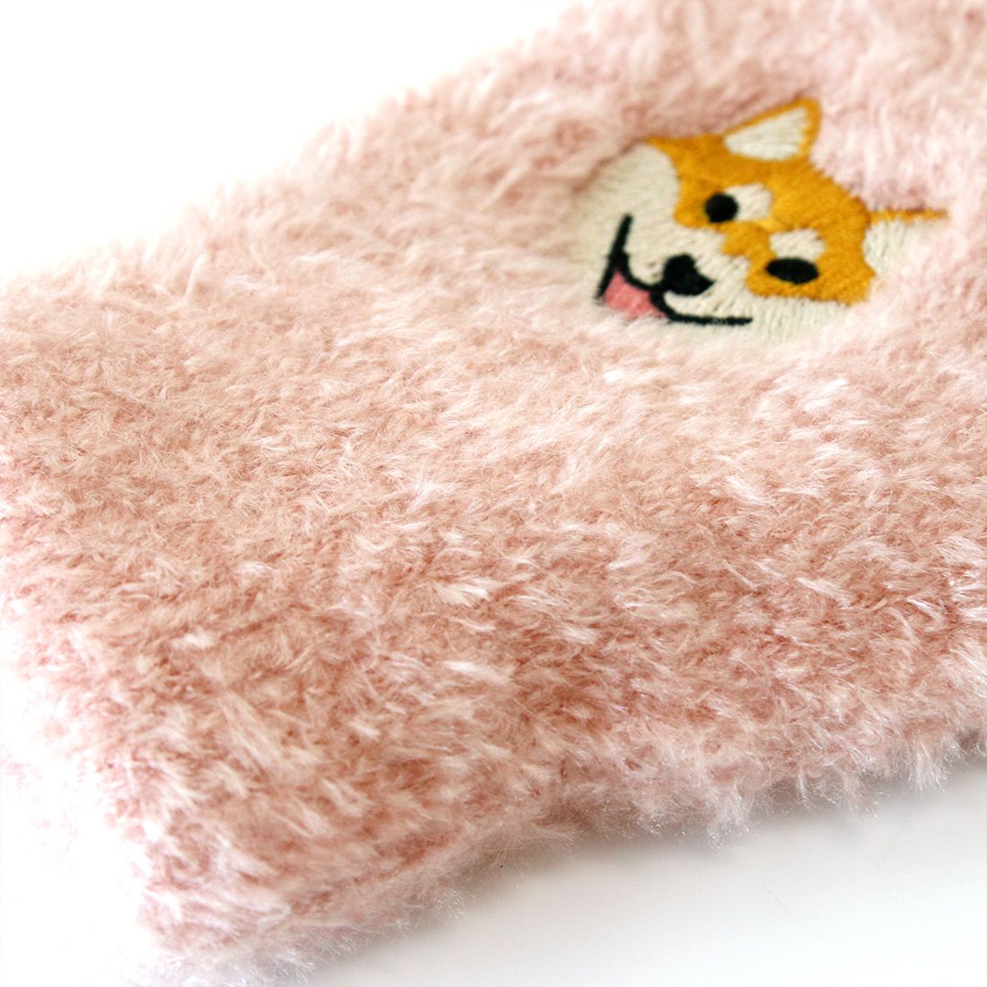 日本 TOMO - 大人可觸控短絨保暖手套-柴犬-淺粉