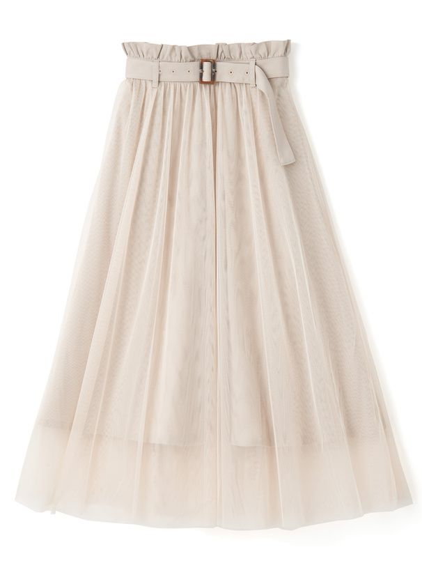 日本 GRL - 甜美夢境修身雙層紗裙(附腰帶)-質感杏