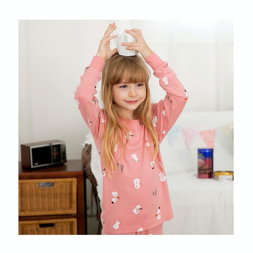 韓國 Mavarm Organic - 莫代爾/有機棉20支混紡長袖家居服-粉紅雪人