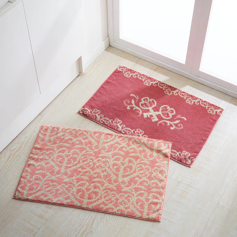 日本千趣會 - 純棉吸水毛巾腳踏墊兩件組-開運圖騰-粉 (40x60cm)