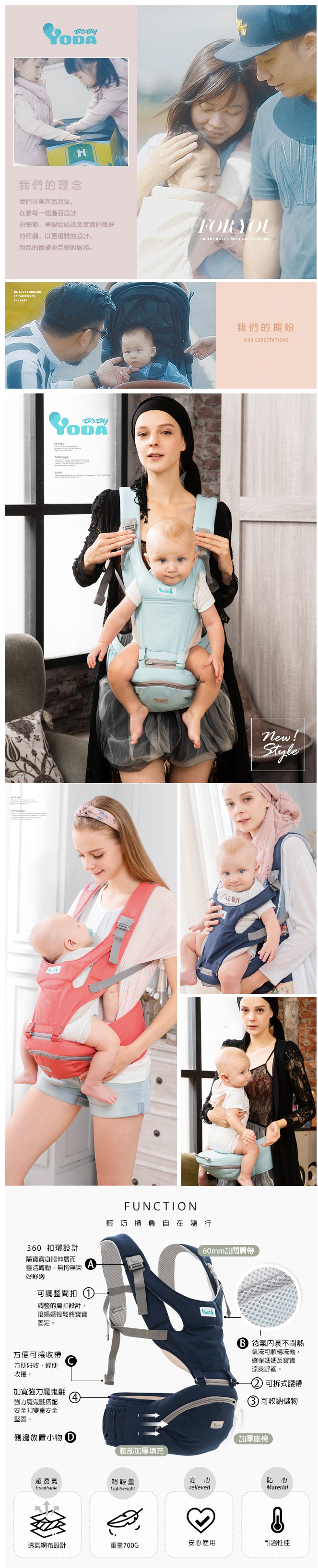 YODA - YoDa 二階段輕巧儲物座椅式揹帶-二階段輕巧-跳躍藍-3M~36M (約20kg)