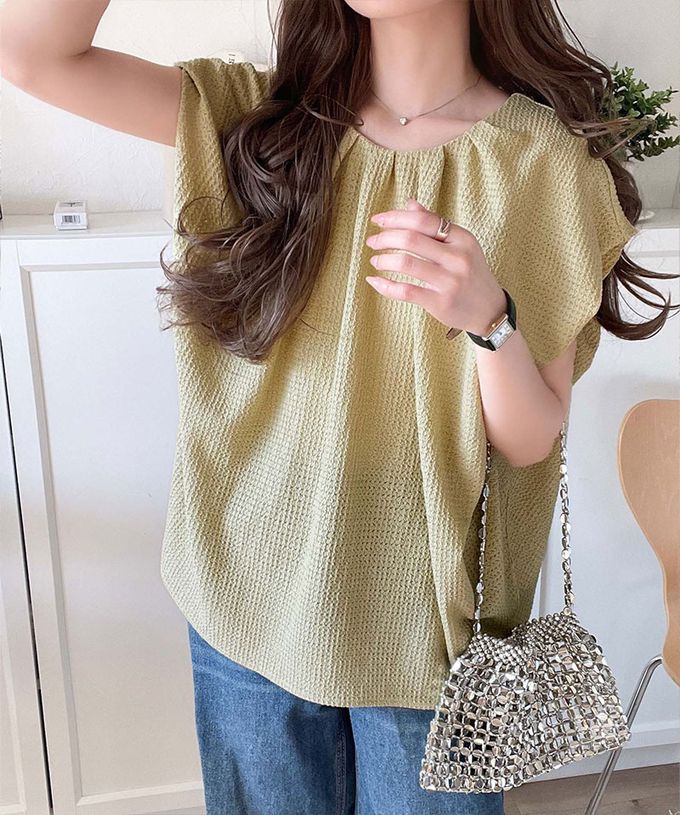 日本 Classical Elf - 前後2way甜美摺邊紋理短袖上衣-淺卡其