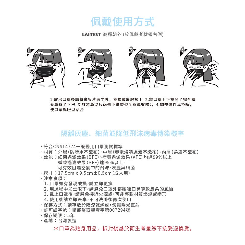 醫療防護口罩/成人 冰河藍 30入盒裝(時尚都會系列)-平面口罩
