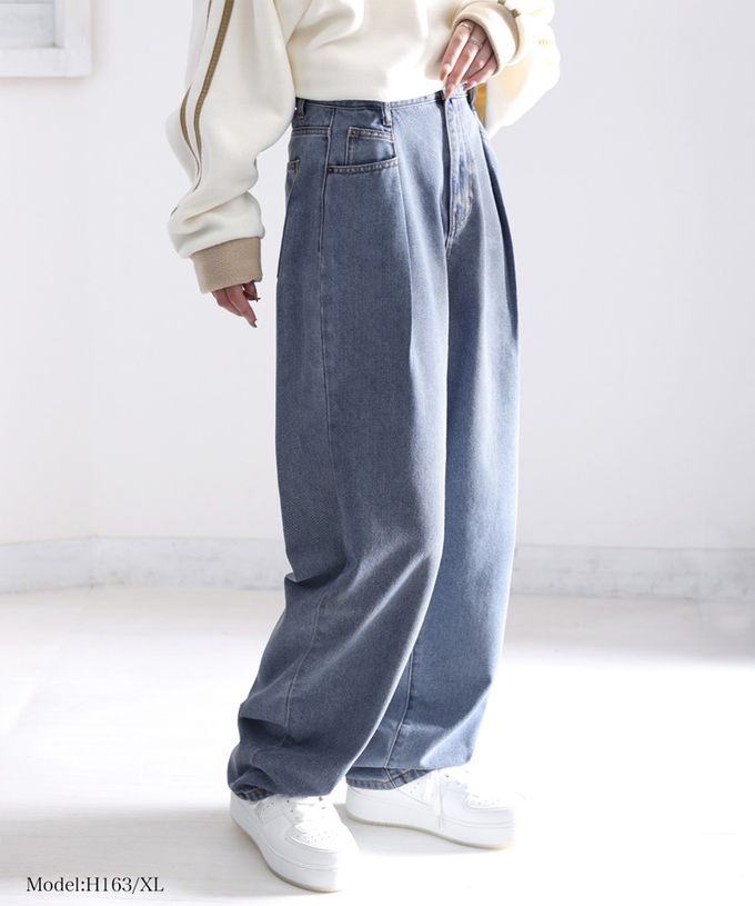 日本 Classical Elf - [熱銷NO.1] 舒適顯瘦打褶長褲-丹寧布-淺灰