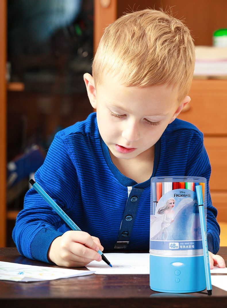 卡通可水洗兒童塗鴉彩色筆-卡通人物艾莎-藍色