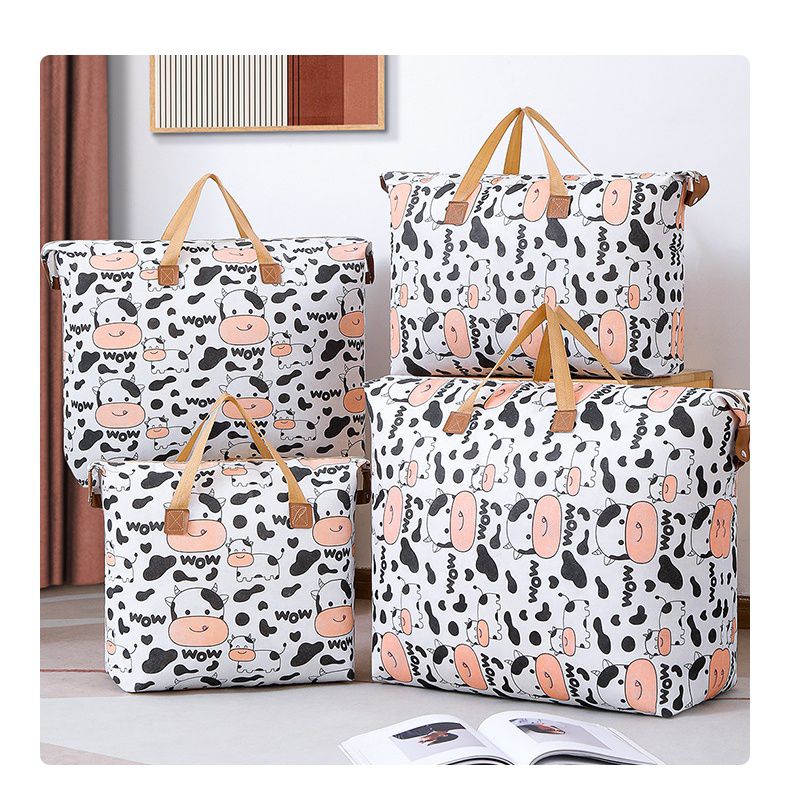 防水棉被收納袋-滿版牛牛-白色