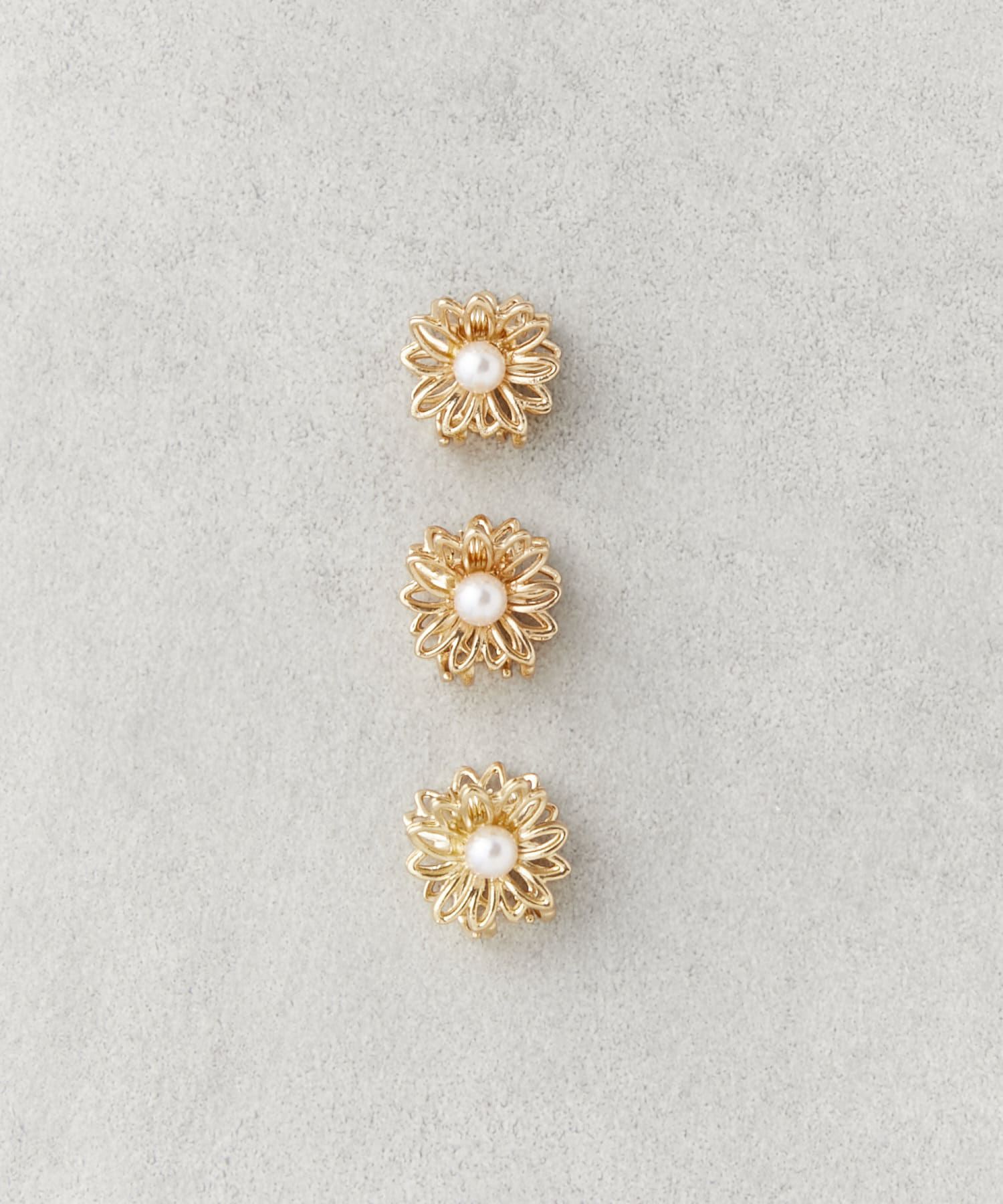 日本 Lattice - 珍珠小花金屬迷你髮夾3件組-金