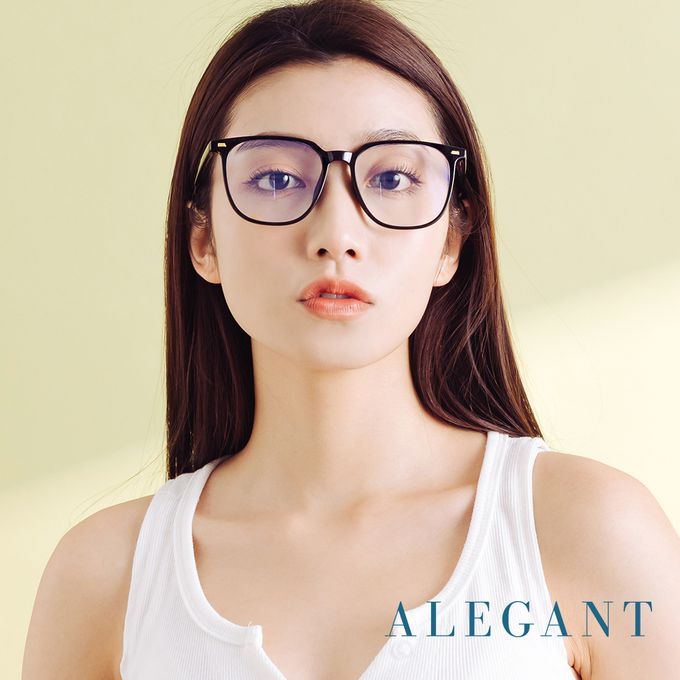ALEGANT - 輕感舒適質感TR90輕量凝夜黑方框UV400濾藍光眼鏡