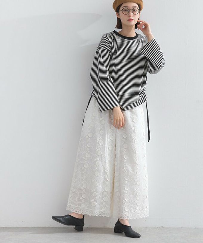 日本 Lupilien - 100%棉 奢華滿版緹花刺繡寬褲-黑