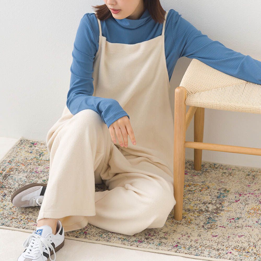 溫柔百搭毛氈感細肩帶2件式套裝-米白