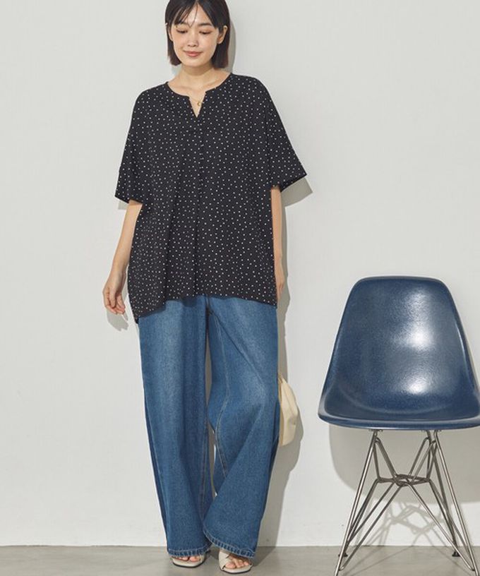 日本 Sans Souci 34+ - 接觸涼感 鑰匙領五分袖上衣-奶油米