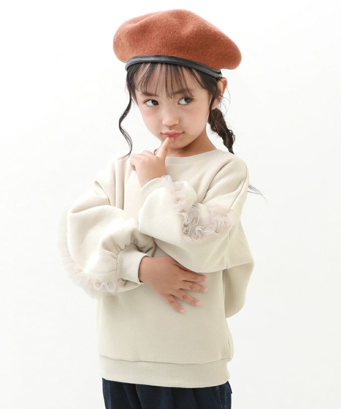 日本 devirock - 薄紗皺摺燈籠長袖裏毛上衣-象牙白