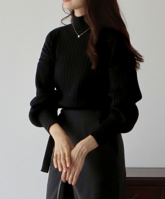 日本 BLUE EAST - 百搭坑條立領針織毛衣-水藍