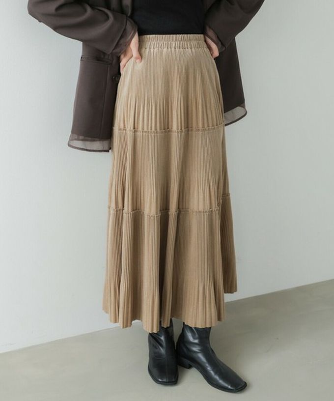 日本 Bab - 飄逸感絲滑絨面細摺長裙-深咖啡