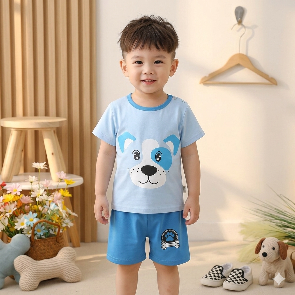 純棉透氣短袖短褲家居服套裝-忠誠小狗