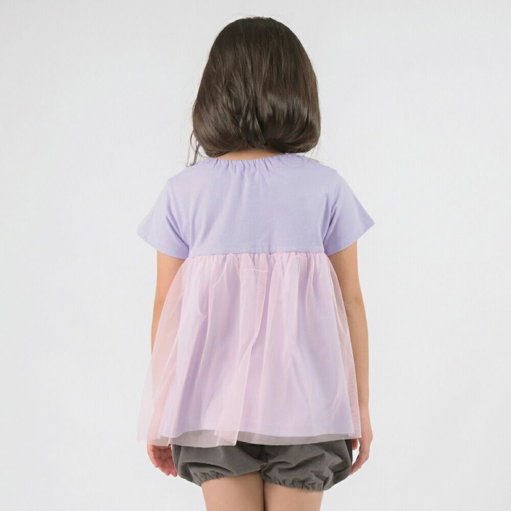 日本 evercloset - 甜美雙層紗娃娃領短袖上衣-粉橘