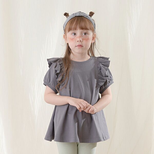 日本 Lycee mine - 肩膀荷葉傘狀長版短袖上衣-粉紅