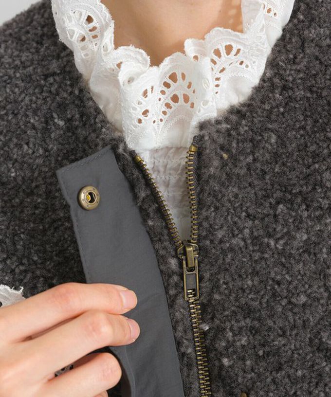 日本 Lupilien - 文青風異素材毛絨拼接保暖背心-炭灰