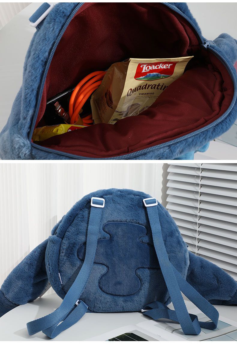 卡通毛茸茸造型後背包-卡通人物史迪奇-藍色 (30x7x32cm)