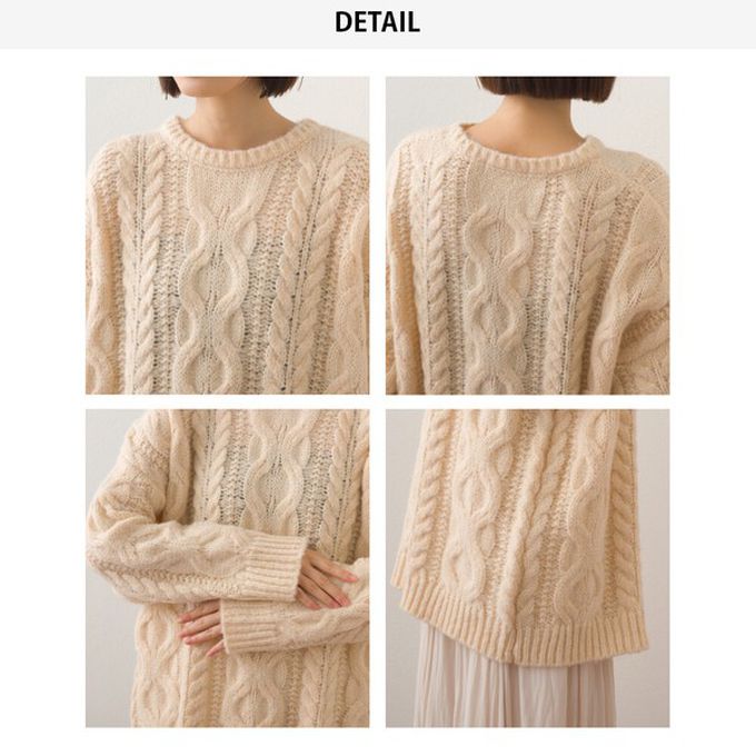 日本 OMNES - 季節感麻花編蓬鬆感針織上衣-淺卡其