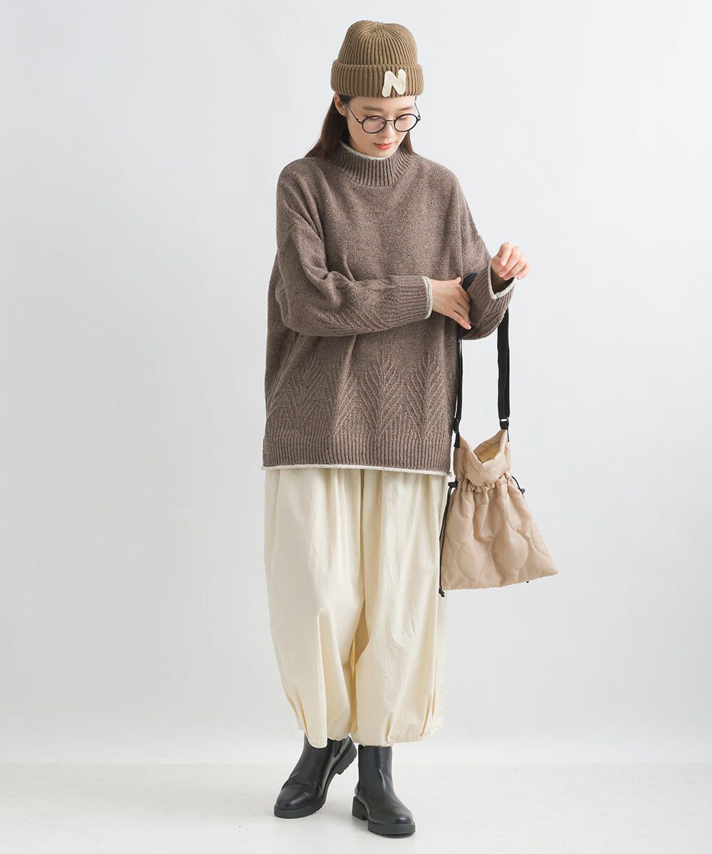 日本女裝代購 - 葉子紋編織滾邊針織毛衣-咖啡