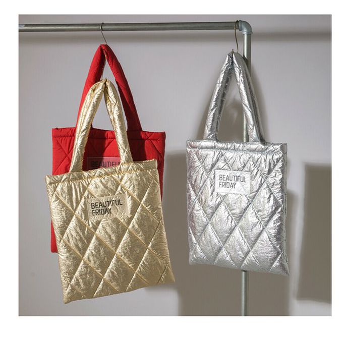 日本 OMNES - 輕巧大容量尼龍絎縫托特包-銀 (42x39cm)