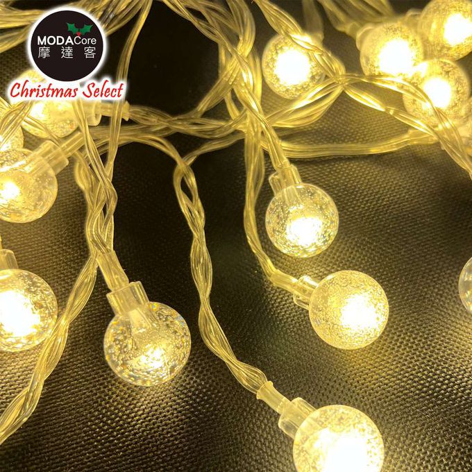 MODACore 摩達客 - 摩達客-浪漫氣氛20燈LED造形聖誕燈串(暖白光透明線/USB充電/八段功能控制)-暖白氣泡圓球款