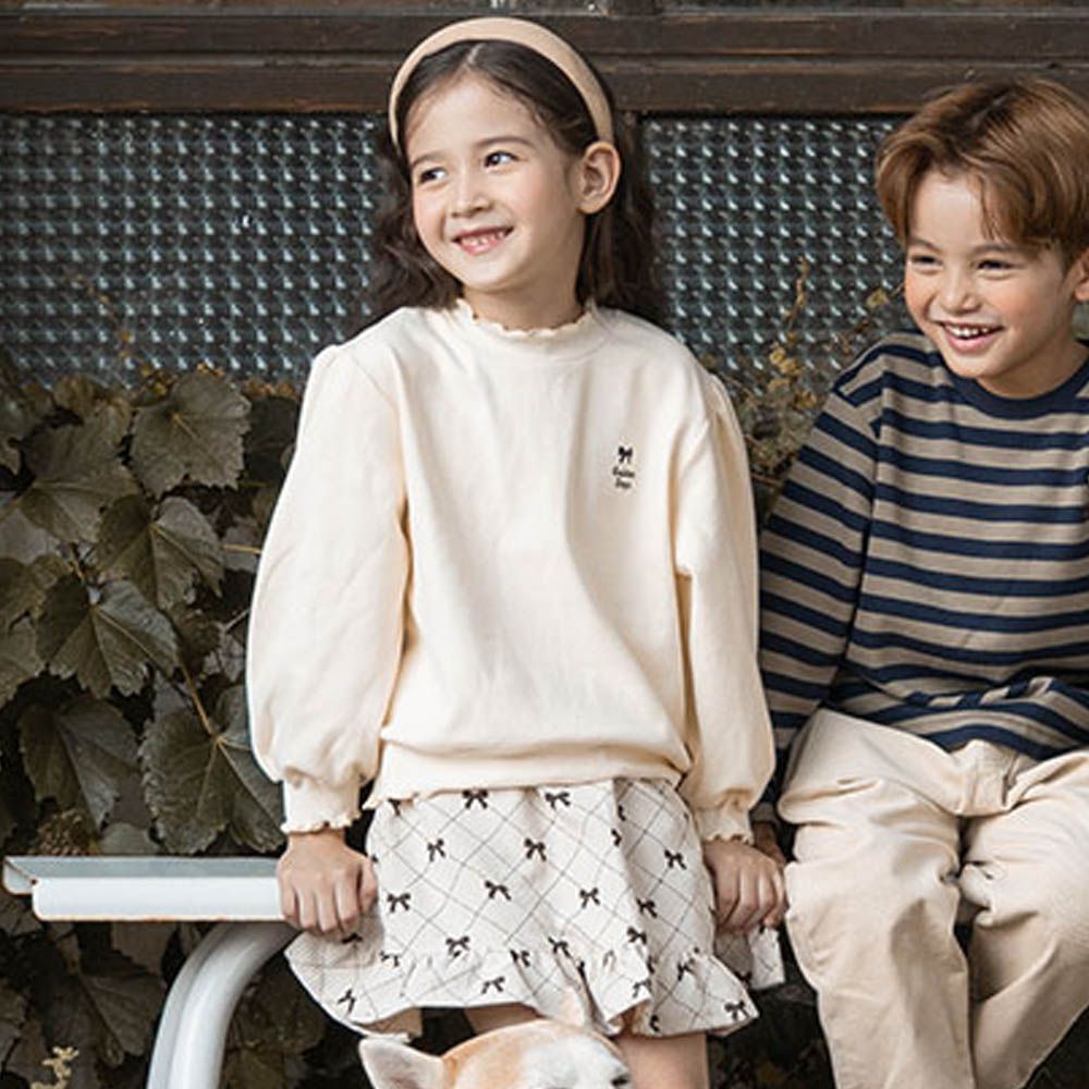 (兩件式)蝴蝶結點綴長袖上衣X短裙套裝-象牙白