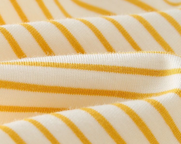 條紋荷葉袖連身洋裝-小口袋款-白+黃