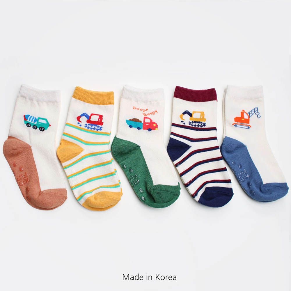 (五入組)韓製兒童中筒襪-工程車隊
