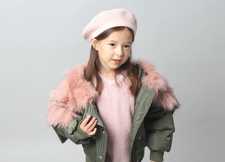 韓國 Babyblee - 羊毛素色貝蕾帽-淺粉紅 (FREE)