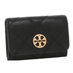 TORY BURCH - 高質感真皮菱格紋翻蓋零錢包 (黑)