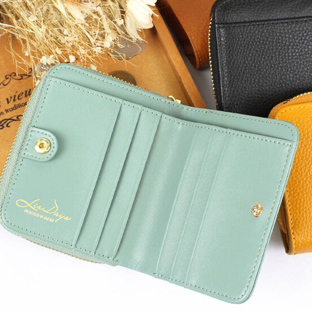 真皮16格摺疊短夾/零錢包-天空藍 (11x9.5x3.5cm)