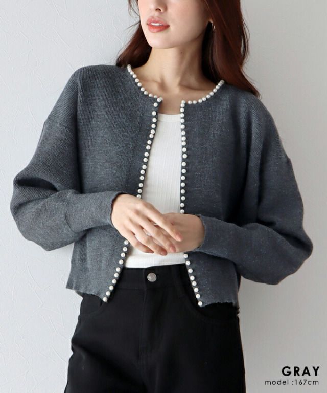 日本 BLUE EAST - 珍珠公主短版針織外套-米杏