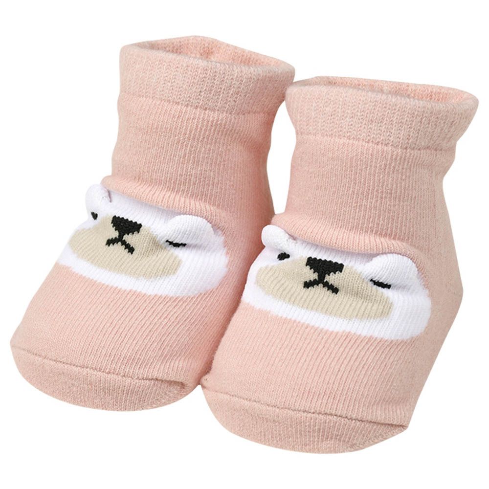 新生兒襪子 立體耳朵-白熊-粉紅色 (7~9cm)